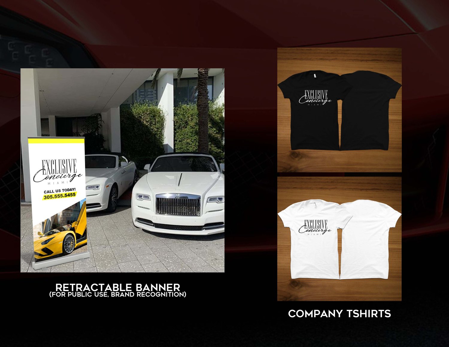 Retractable banner and company shirts, work by Awkward Media Group