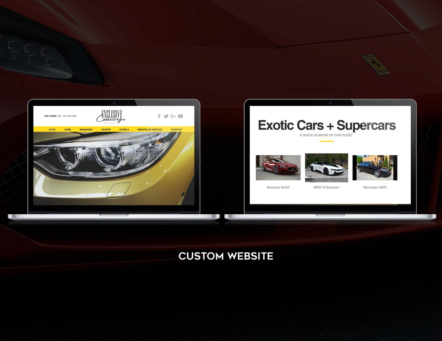 Custom website, exotic car rental, work by Awkward Media Group